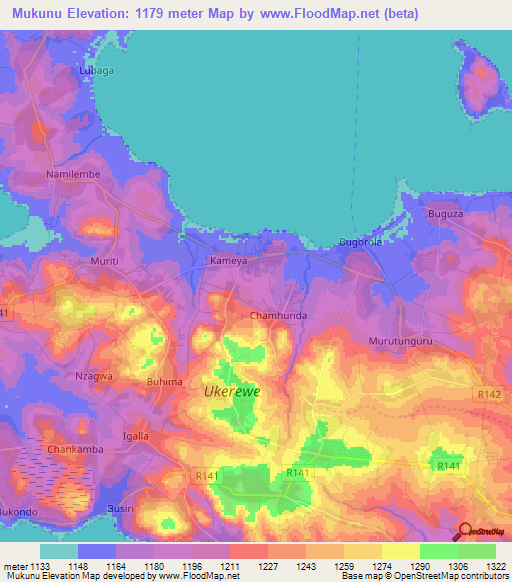 Mukunu,Tanzania Elevation Map