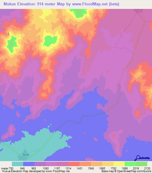 Mukue,Tanzania Elevation Map