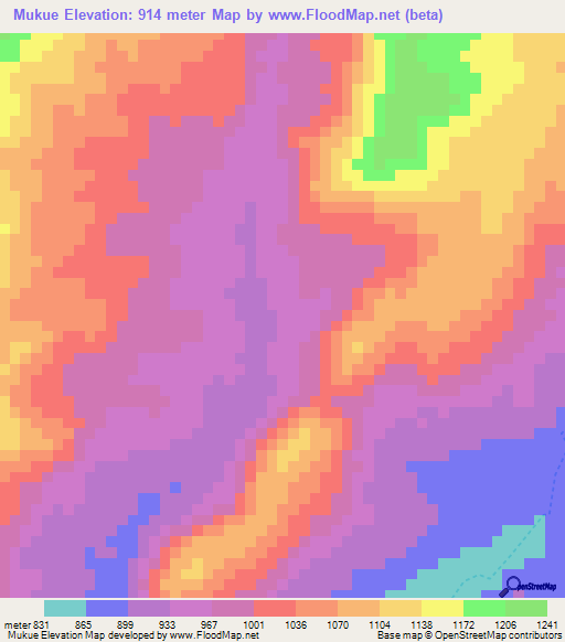 Mukue,Tanzania Elevation Map