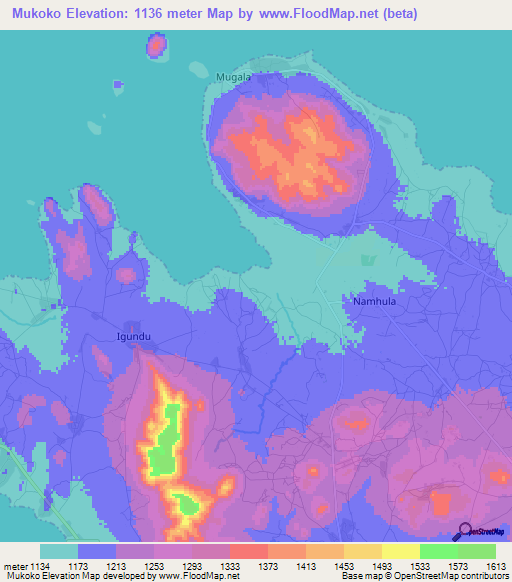 Mukoko,Tanzania Elevation Map