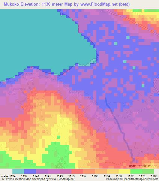 Mukoko,Tanzania Elevation Map