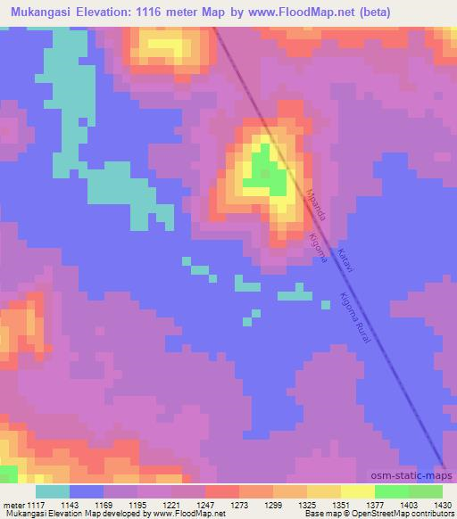 Mukangasi,Tanzania Elevation Map