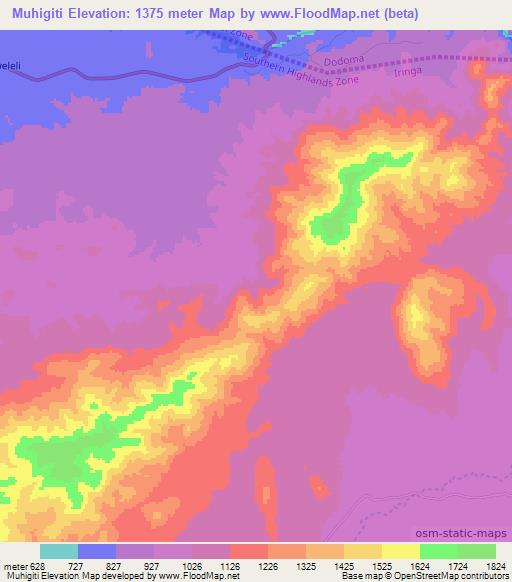 Muhigiti,Tanzania Elevation Map