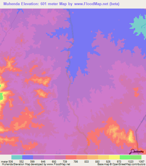 Muhenda,Tanzania Elevation Map