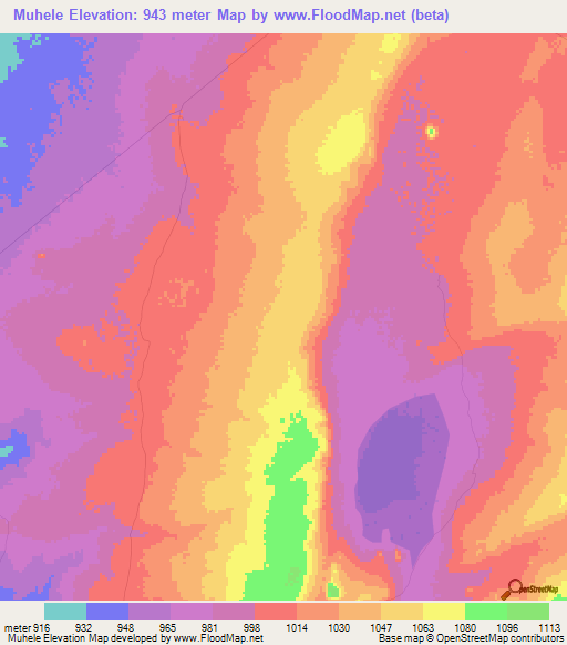 Muhele,Tanzania Elevation Map