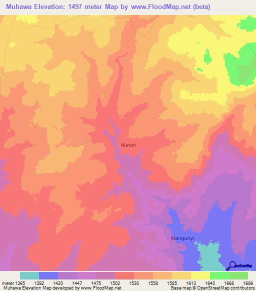 Muhawa,Tanzania Elevation Map