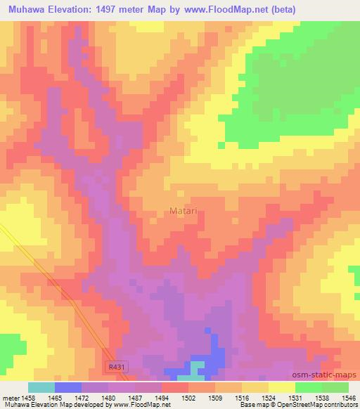 Muhawa,Tanzania Elevation Map