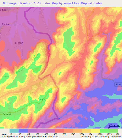 Muhange,Tanzania Elevation Map