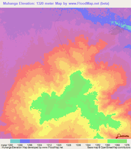 Muhanga,Tanzania Elevation Map