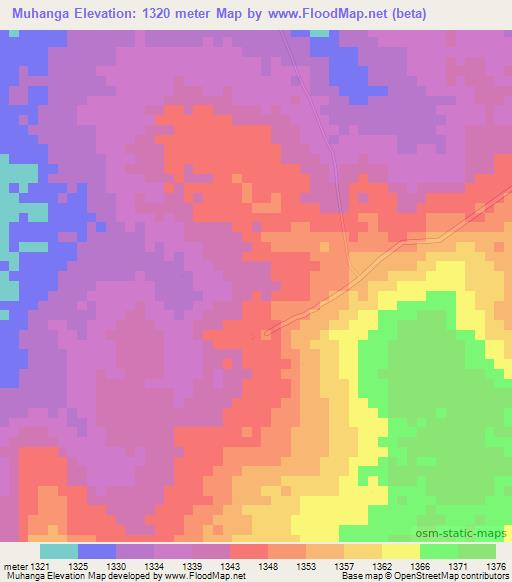 Muhanga,Tanzania Elevation Map