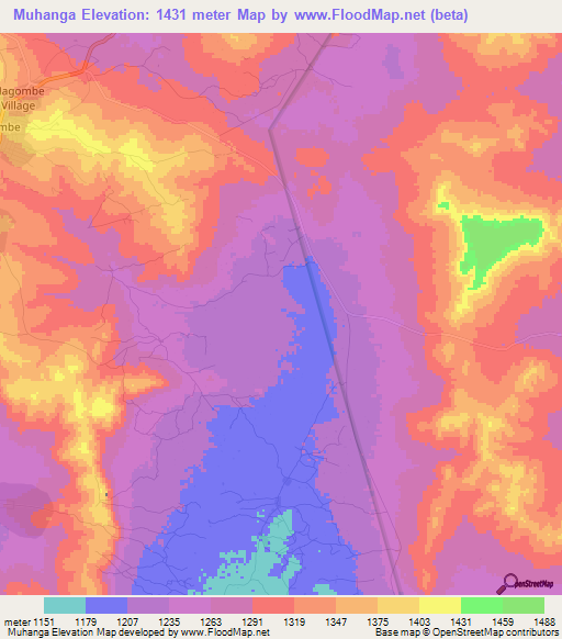 Muhanga,Tanzania Elevation Map