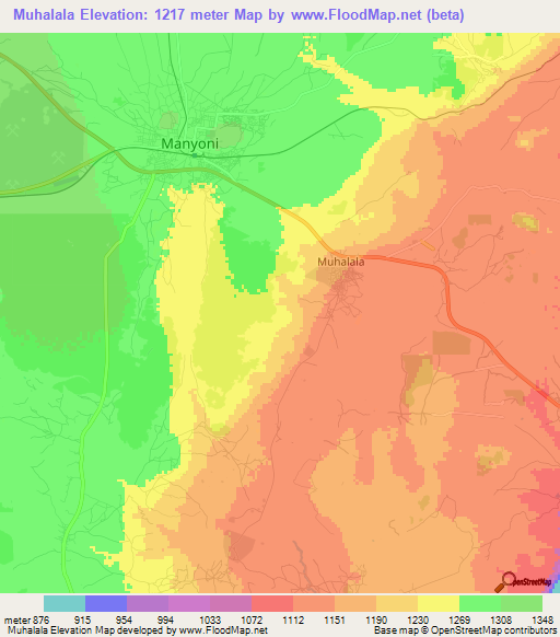 Muhalala,Tanzania Elevation Map