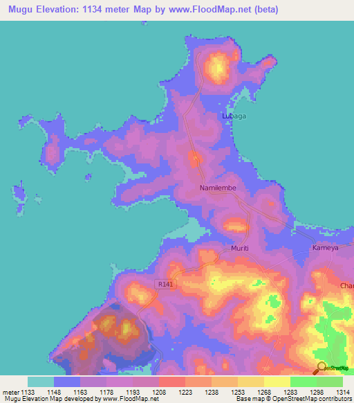 Mugu,Tanzania Elevation Map