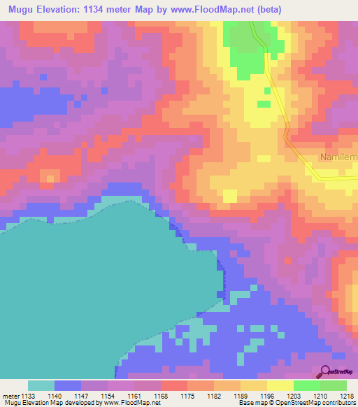 Mugu,Tanzania Elevation Map