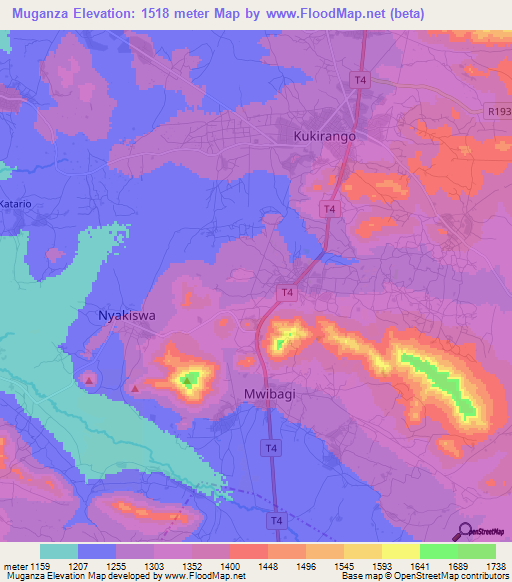 Muganza,Tanzania Elevation Map