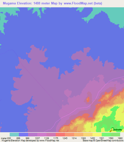 Mugama,Tanzania Elevation Map