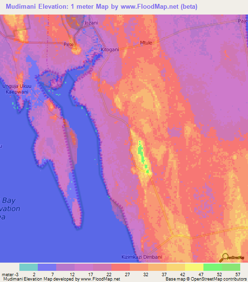 Mudimani,Tanzania Elevation Map