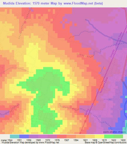 Mudida,Tanzania Elevation Map
