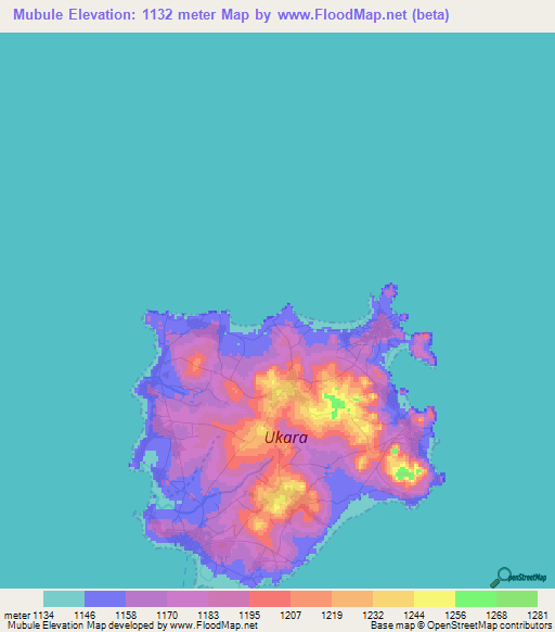 Mubule,Tanzania Elevation Map