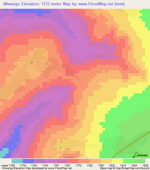 Mtwango,Tanzania Elevation Map