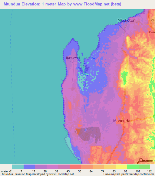 Mtundua,Tanzania Elevation Map