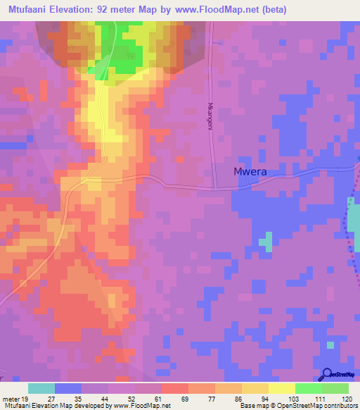 Mtufaani,Tanzania Elevation Map