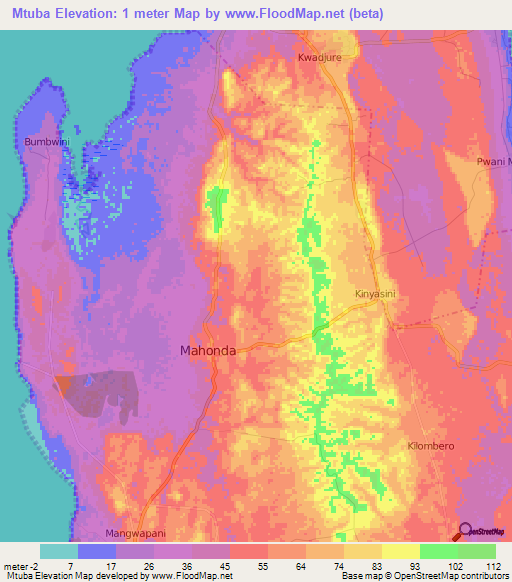 Mtuba,Tanzania Elevation Map