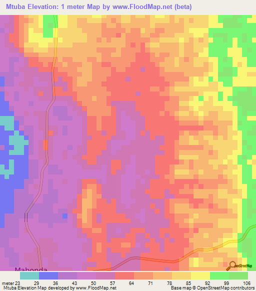 Mtuba,Tanzania Elevation Map