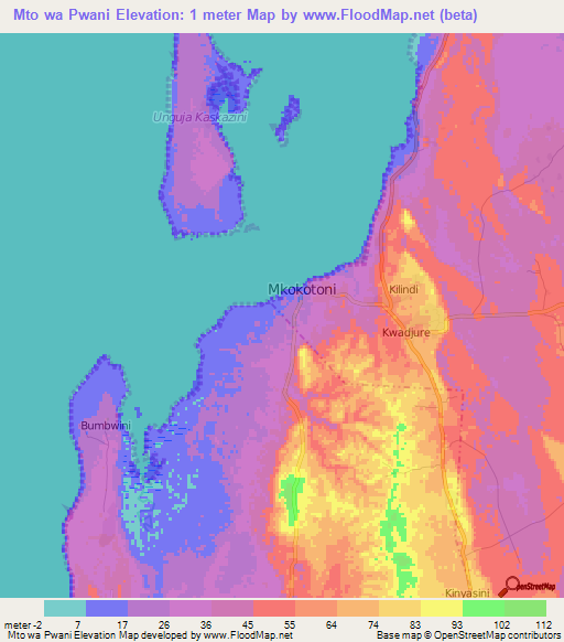 Mto wa Pwani,Tanzania Elevation Map