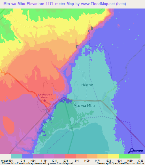 Mto wa Mbu,Tanzania Elevation Map