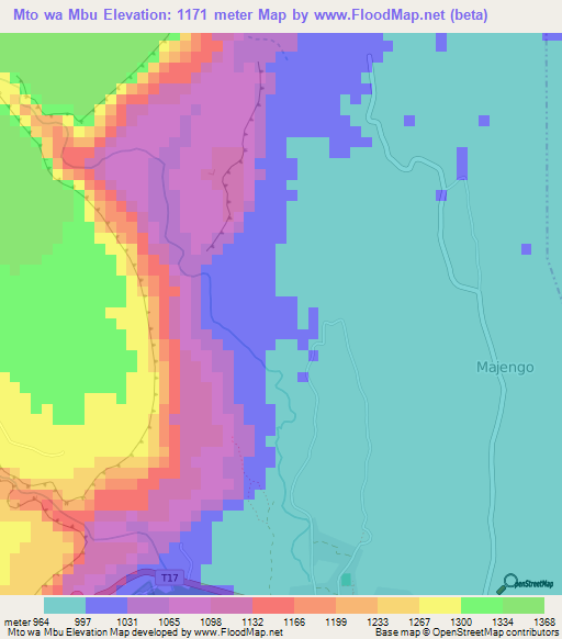 Mto wa Mbu,Tanzania Elevation Map