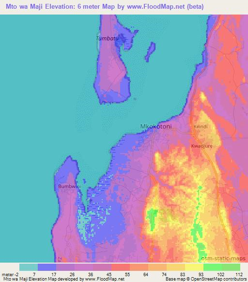 Mto wa Maji,Tanzania Elevation Map