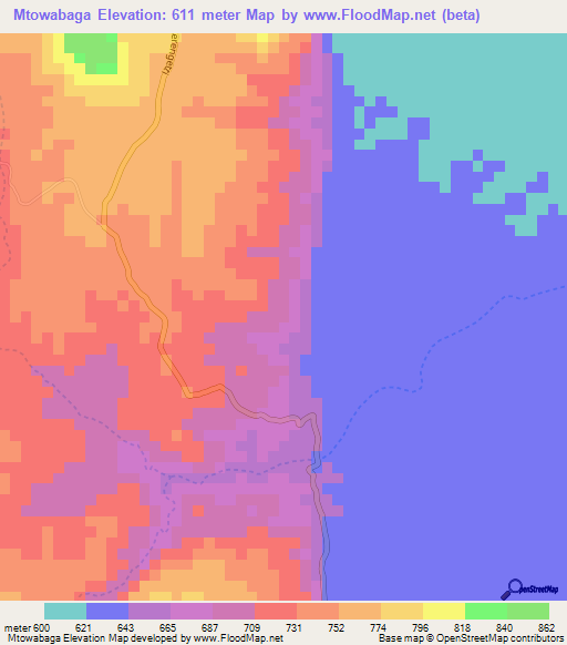 Mtowabaga,Tanzania Elevation Map