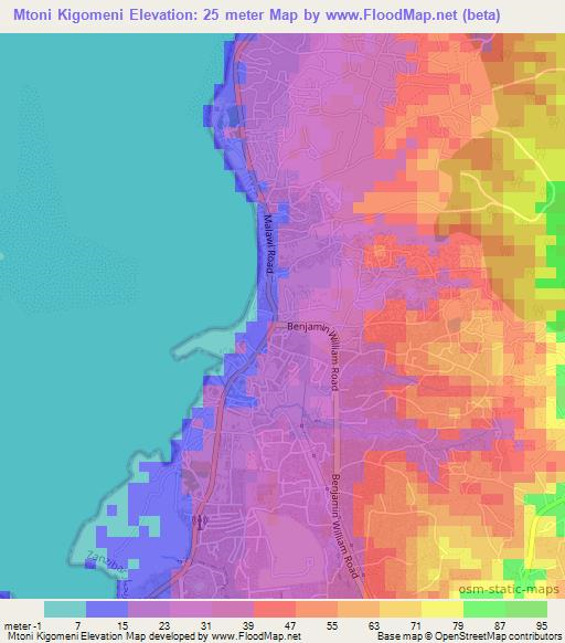 Mtoni Kigomeni,Tanzania Elevation Map