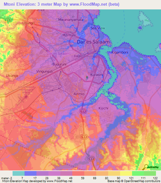 Mtoni,Tanzania Elevation Map