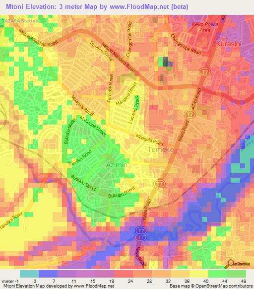 Mtoni,Tanzania Elevation Map