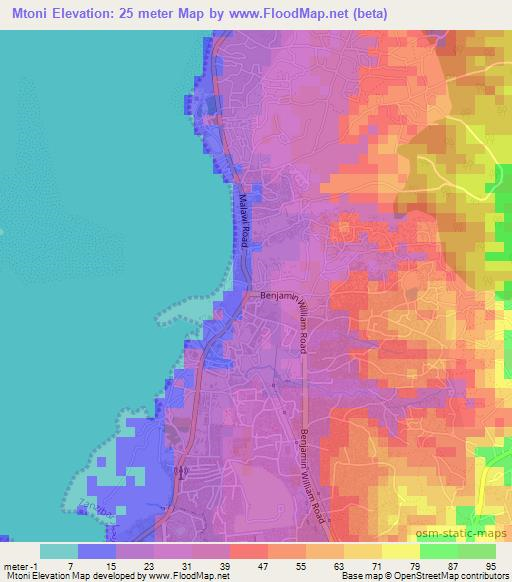 Mtoni,Tanzania Elevation Map