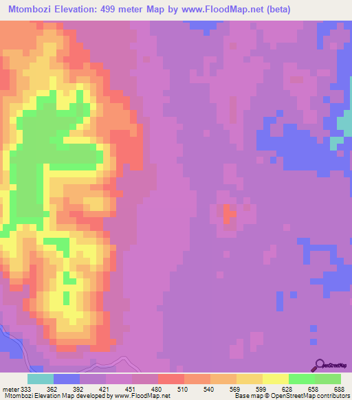 Mtombozi,Tanzania Elevation Map