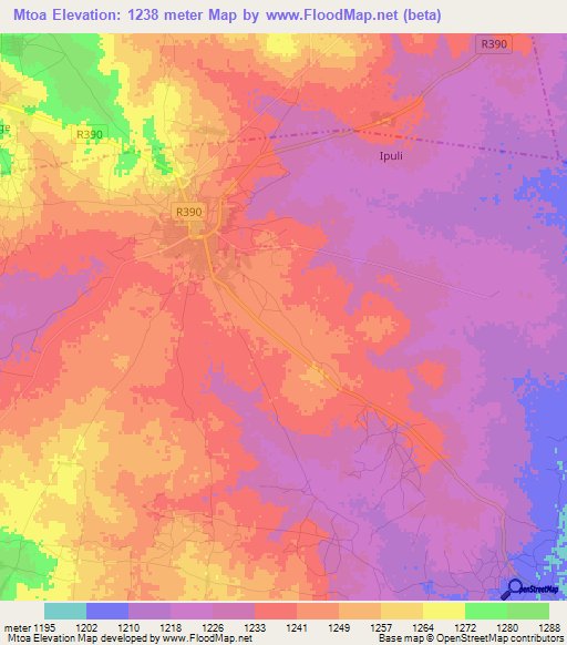 Mtoa,Tanzania Elevation Map