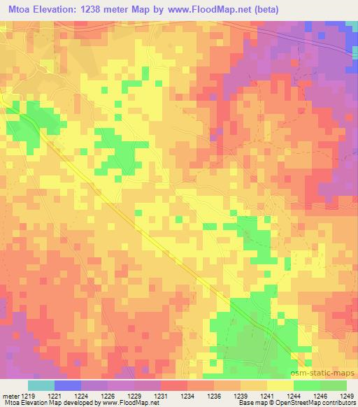 Mtoa,Tanzania Elevation Map