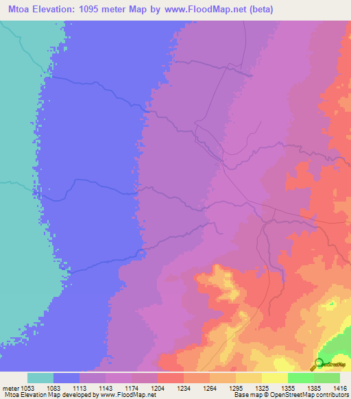 Mtoa,Tanzania Elevation Map