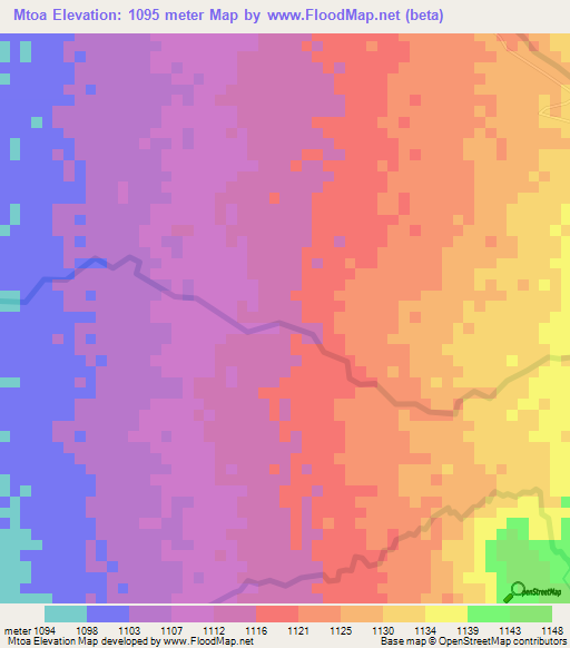 Mtoa,Tanzania Elevation Map