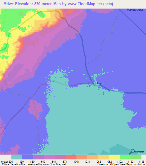 Mtiwe,Tanzania Elevation Map