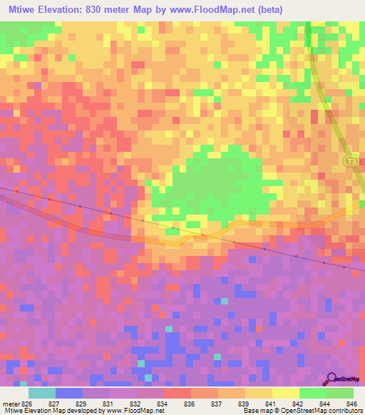 Mtiwe,Tanzania Elevation Map