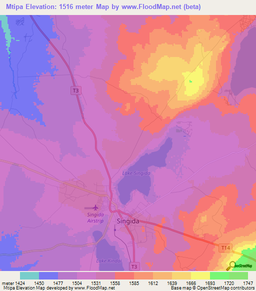 Mtipa,Tanzania Elevation Map