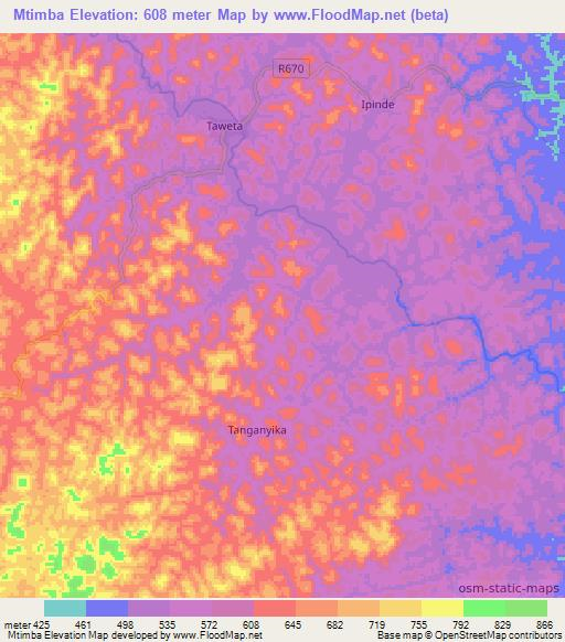 Mtimba,Tanzania Elevation Map