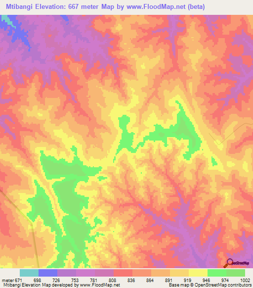 Mtibangi,Tanzania Elevation Map