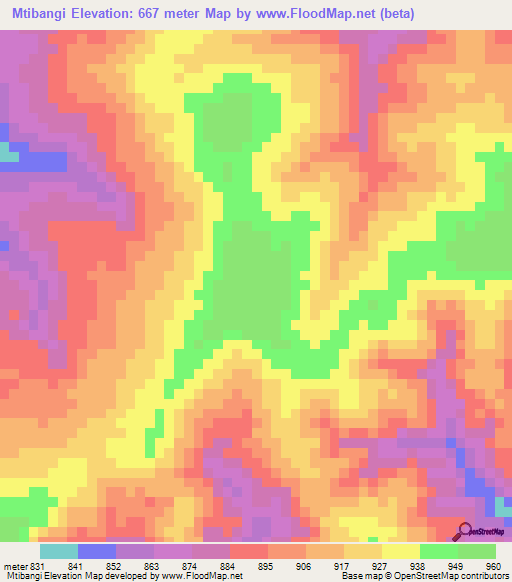 Mtibangi,Tanzania Elevation Map