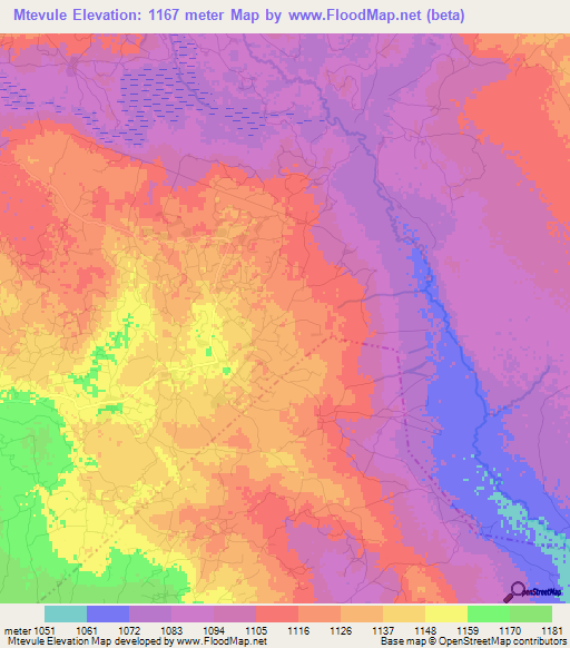 Mtevule,Tanzania Elevation Map