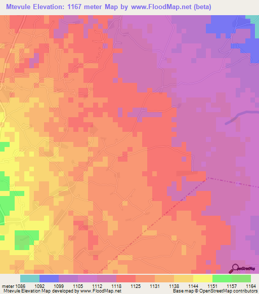 Mtevule,Tanzania Elevation Map